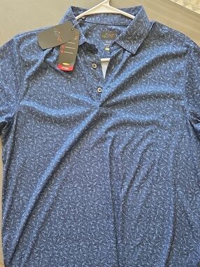Greg Norman Collection Men's Navy Patterned Polo, Sz S